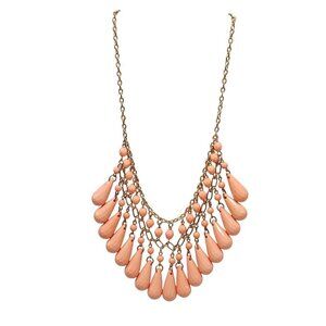 Vintage Style Peach Acrylic Beaded Bib Necklace With Gold-Tone Chain Boho